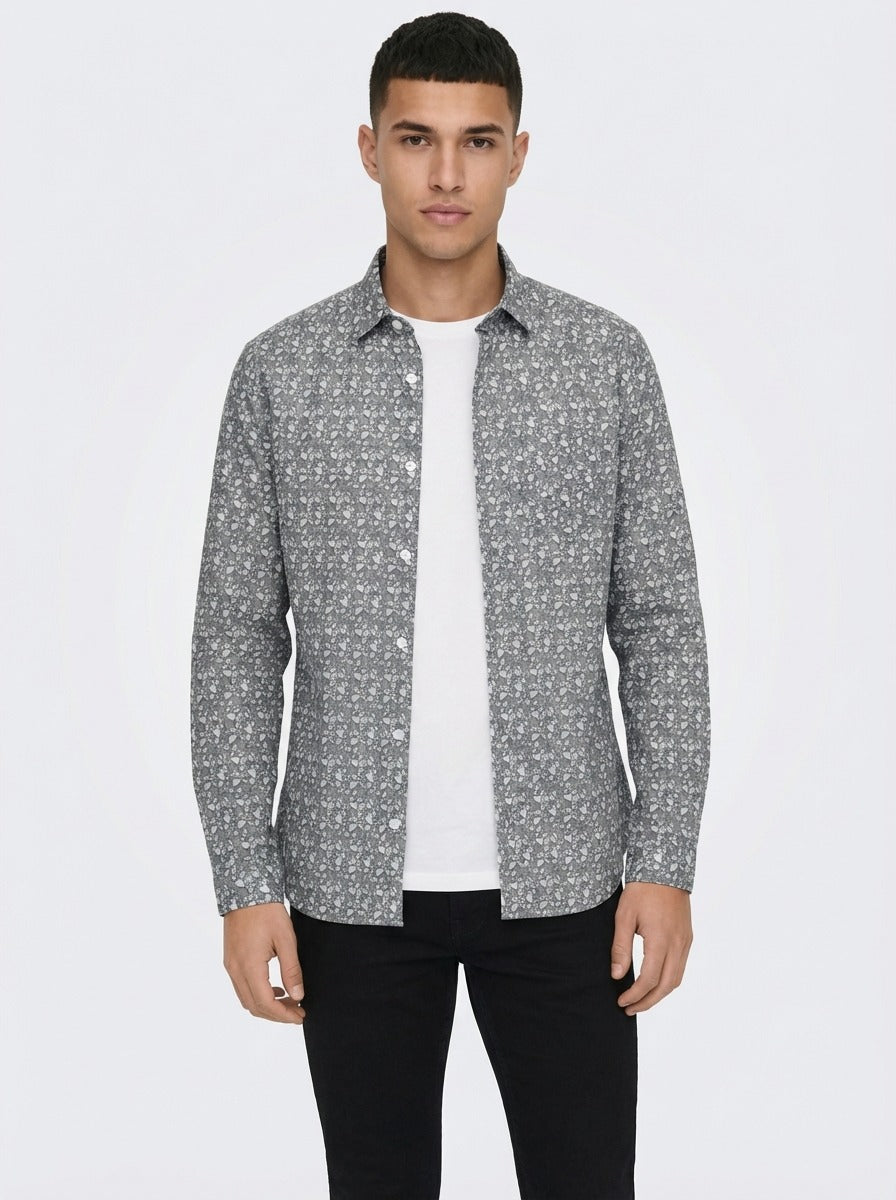 Men's Slim Fit Mosaic Print Cotton Shirt - Slim Fit Luxury Shirt
