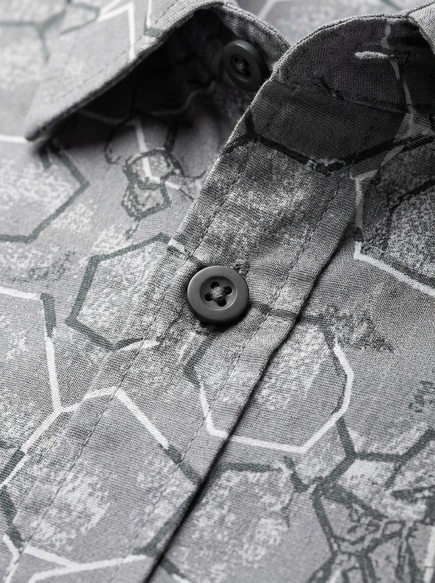 Geometric Honeycomb Pattern Long Sleeve Shirt – Lightweight Button Down Shirt