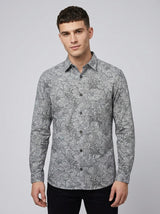 Geometric Honeycomb Pattern Long Sleeve Shirt – Lightweight Button Down Shirt