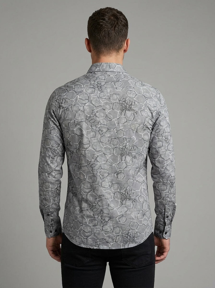 Geometric Honeycomb Pattern Long Sleeve Shirt – Lightweight Button Down Shirt