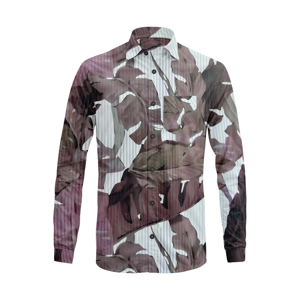 Men’s Long Sleeve Button Down Shirt – Tropical Leaf Print Cotton Shirt, Casual Summer Dress Shirt