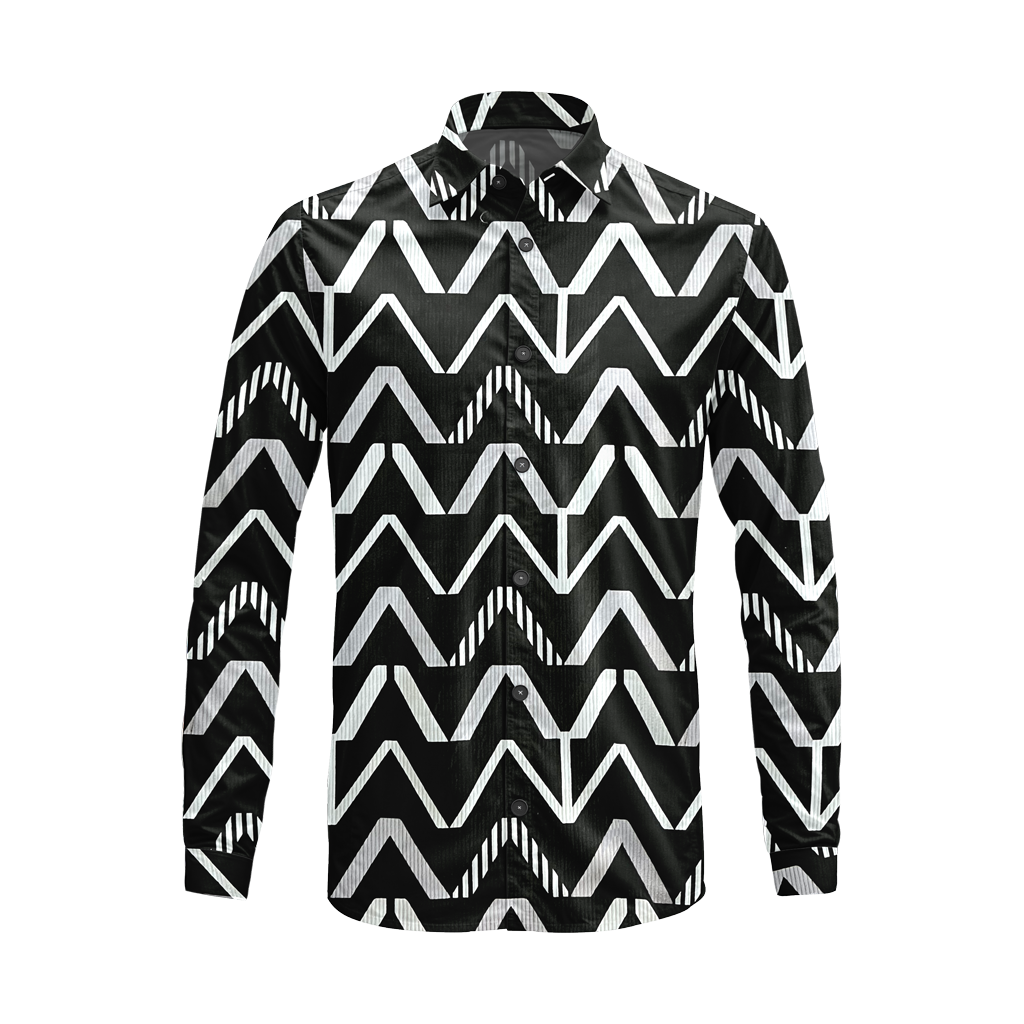 Geometric Printed Casual Button Down Shirt – Long Sleeve Cotton Summer Beachwear with Pocket