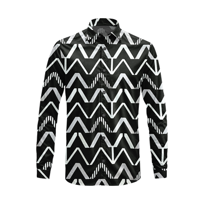 Geometric Printed Casual Button Down Shirt – Long Sleeve Cotton Summer Beachwear with Pocket