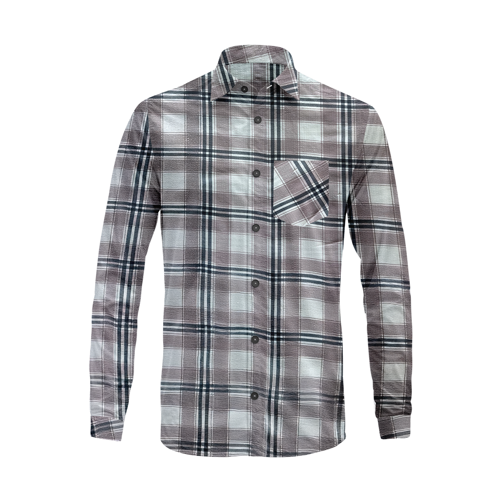 Men's Long Sleeve Plaid Shirt – Textured Cotton Blend Seersucker Button Down for Casual Everyday Wear