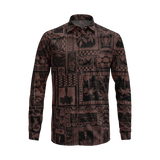 Boho Island Print Long Sleeve Shirt – Cotton Blend Button Down Casual Wear