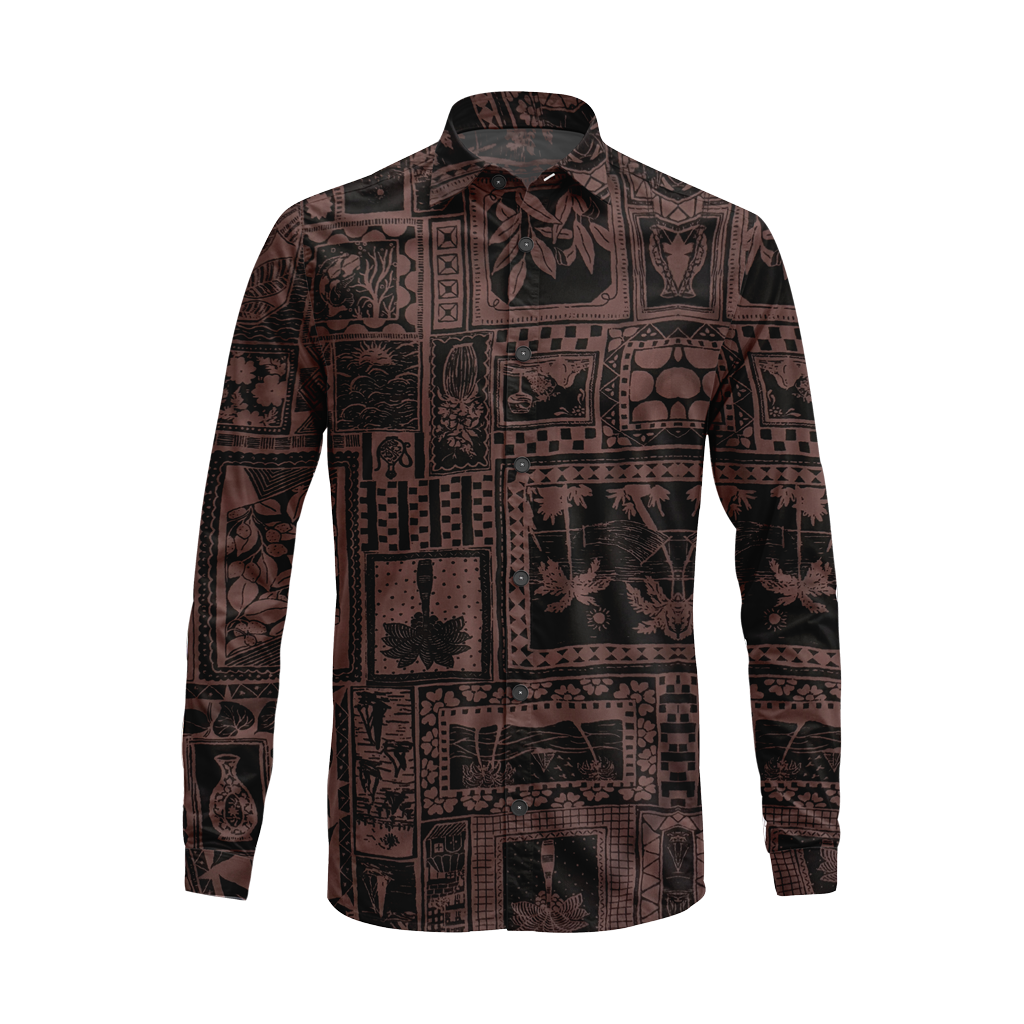 Boho Island Print Long Sleeve Shirt – Cotton Blend Button Down Casual Wear