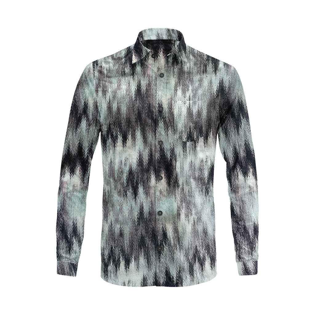 Zigzag Print Long Sleeve Shirt – Cotton Blend Button Down Casual Wear