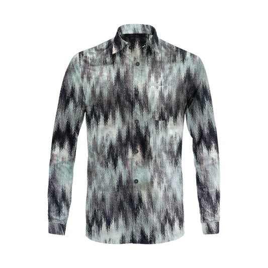 Zigzag Print Long Sleeve Shirt – Cotton Blend Button Down Casual Wear