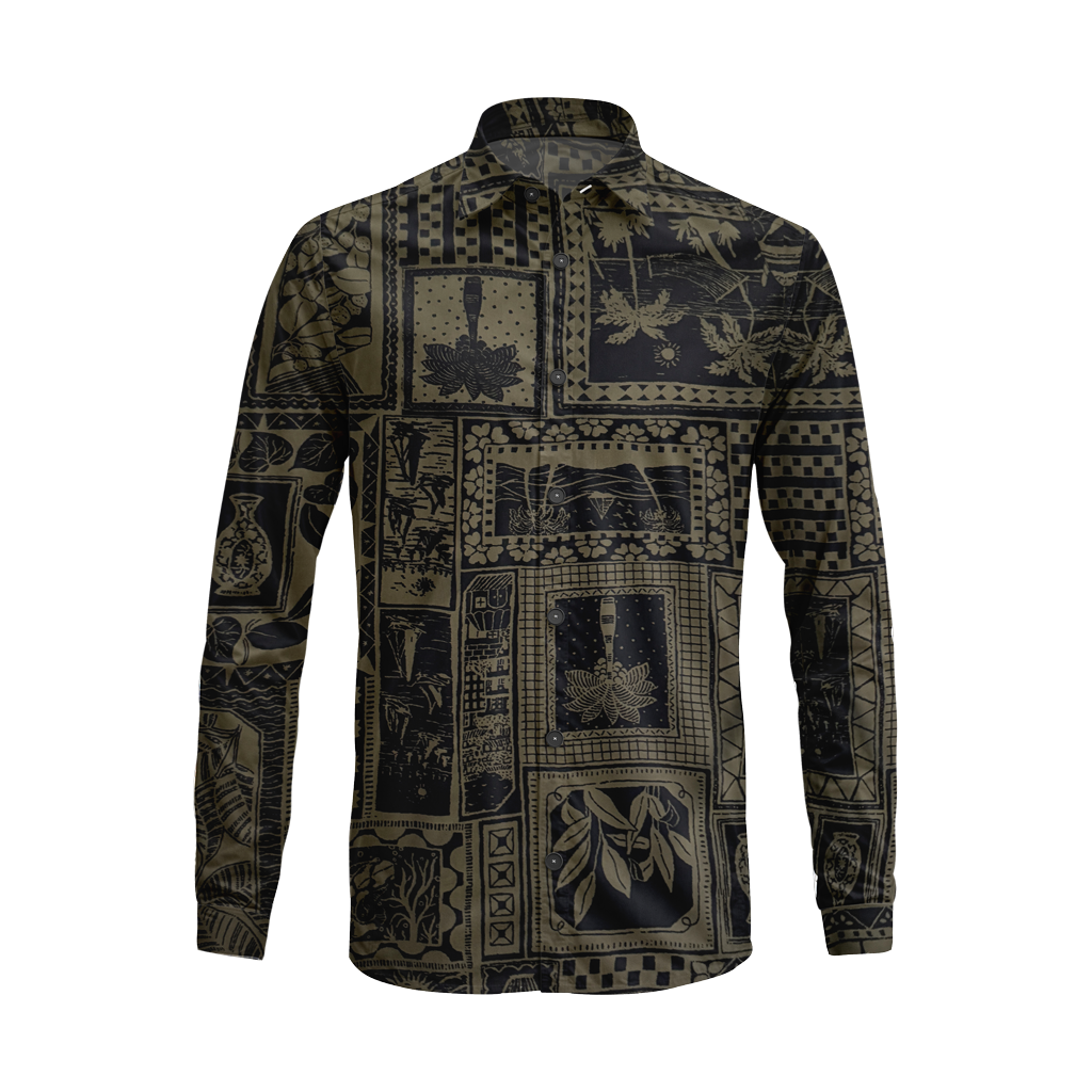 Boho Island Print Long Sleeve Shirt – Cotton Blend Button Down Casual Wear