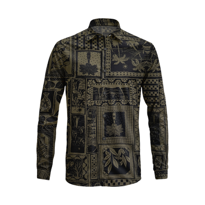 Boho Island Print Long Sleeve Shirt – Cotton Blend Button Down Casual Wear