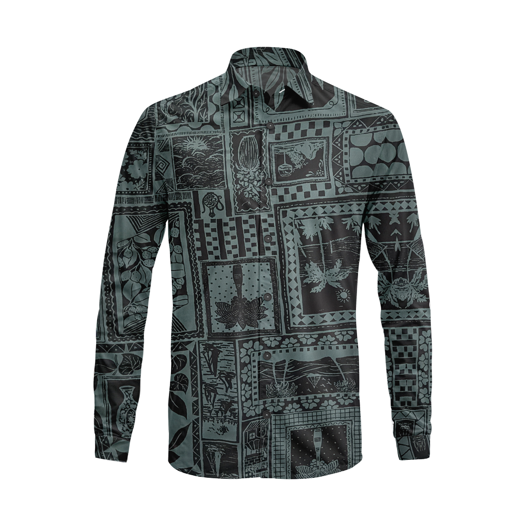 Boho Island Print Long Sleeve Shirt – Cotton Blend Button Down Casual Wear