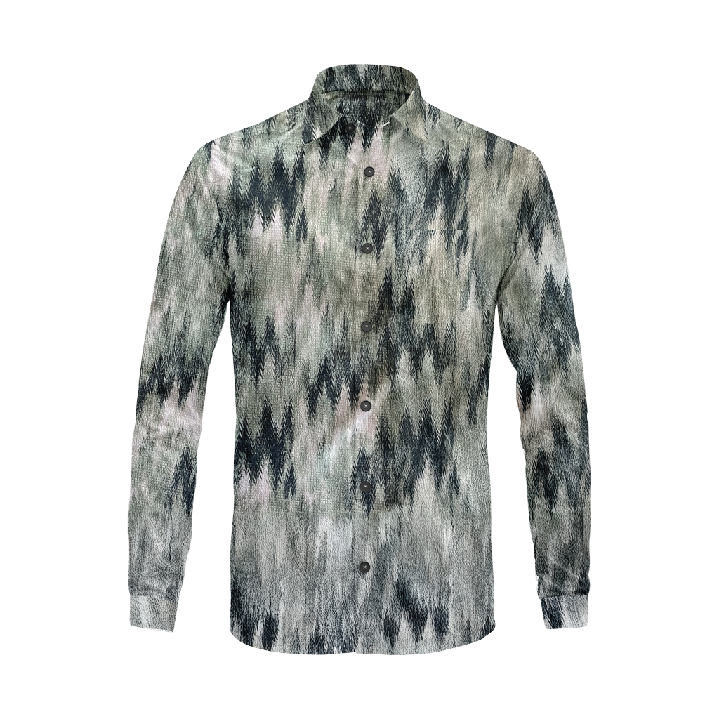 Zigzag Print Long Sleeve Shirt – Cotton Blend Button Down Casual Wear