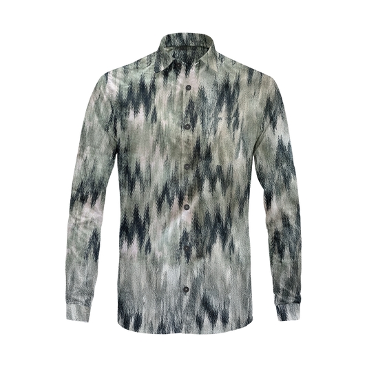 Zigzag Print Long Sleeve Shirt – Cotton Blend Button Down Casual Wear