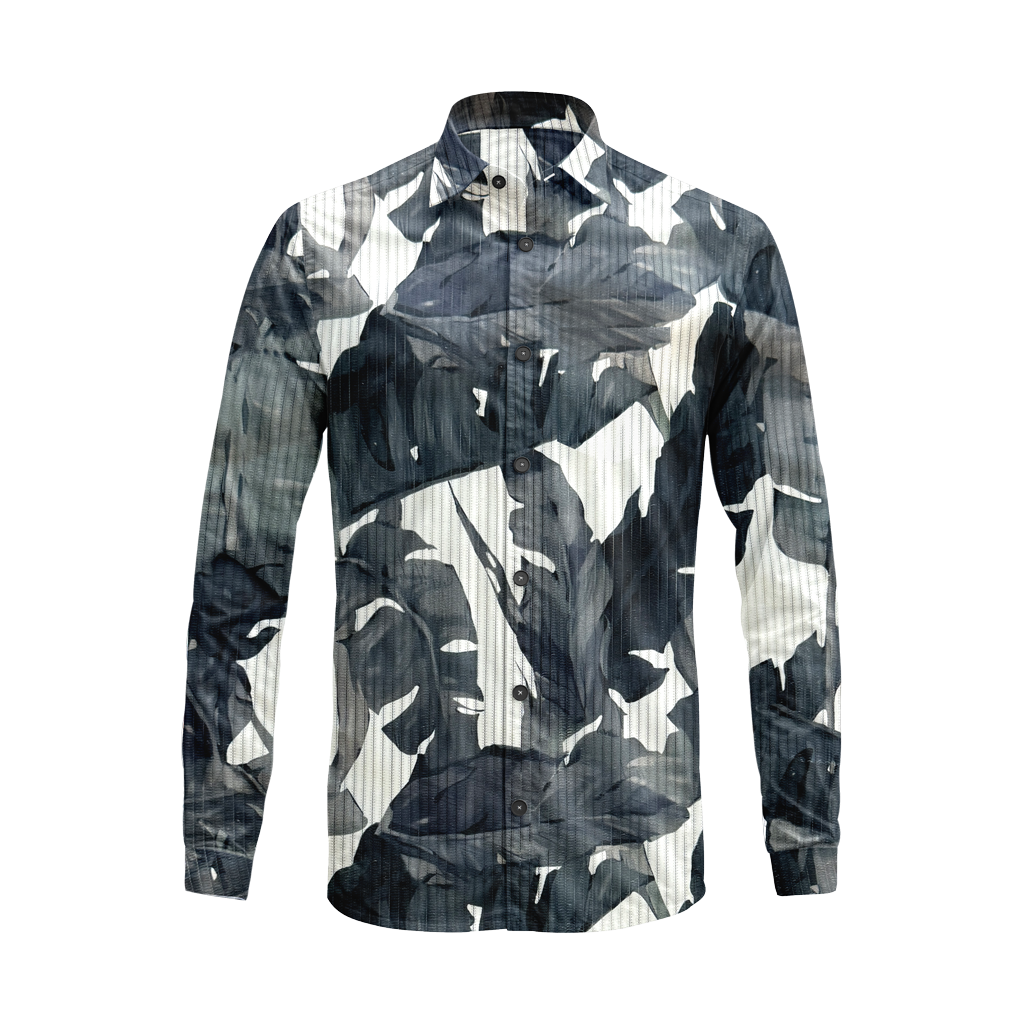 Men’s Long Sleeve Button Down Shirt – Tropical Leaf Print Cotton Shirt, Casual Summer Dress Shirt