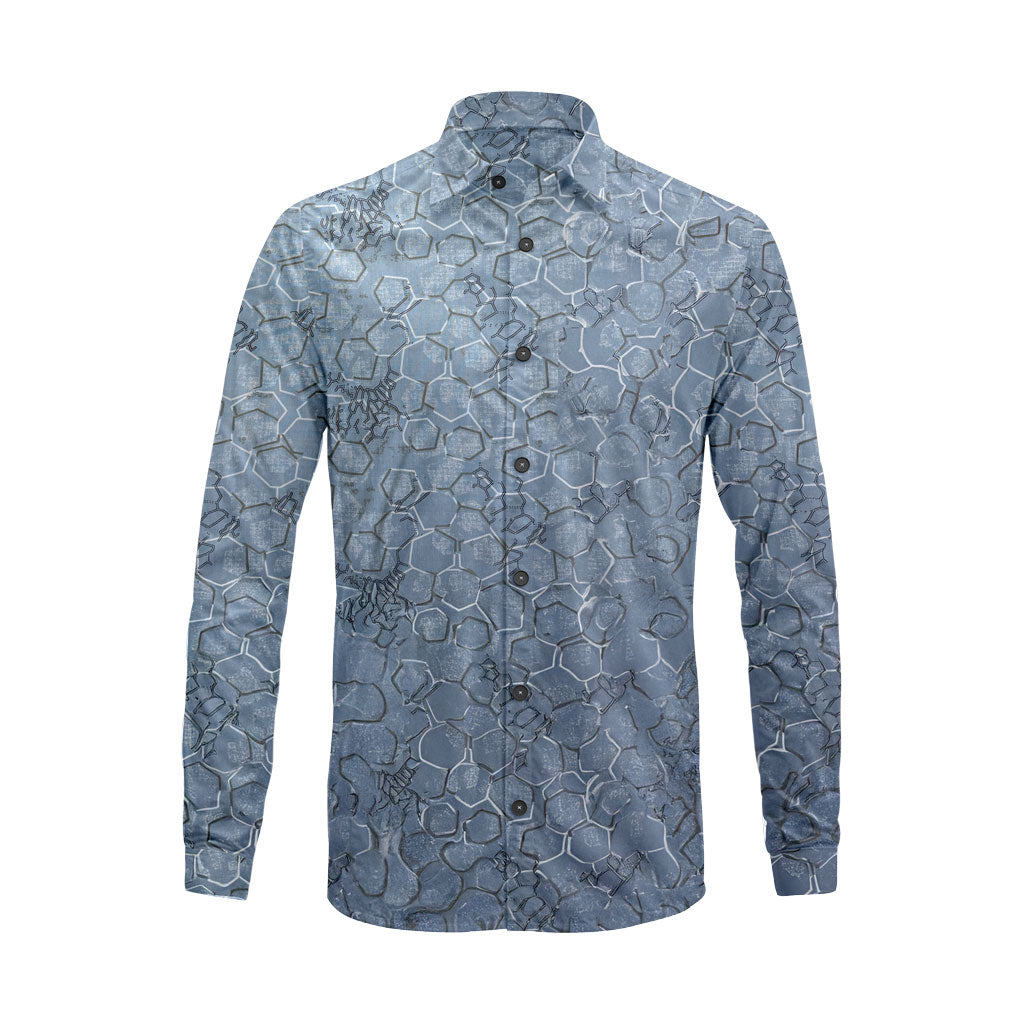 Geometric Honeycomb Pattern Long Sleeve Shirt – Lightweight Button Down Shirt
