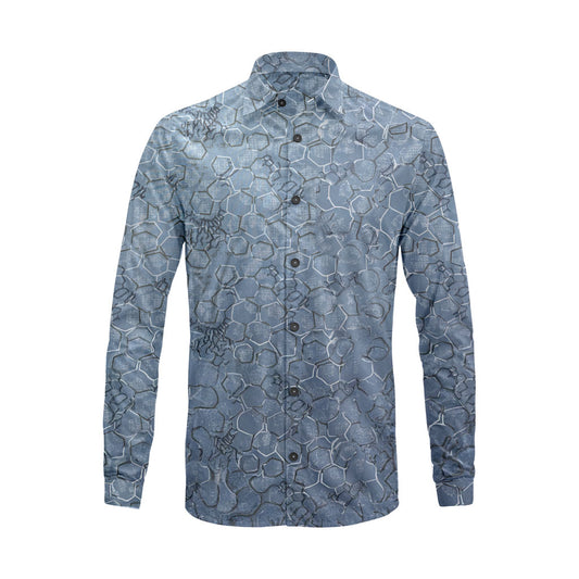 Geometric Honeycomb Pattern Long Sleeve Shirt – Lightweight Button Down Shirt