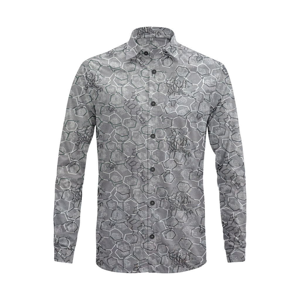 Geometric Honeycomb Pattern Long Sleeve Shirt – Lightweight Button Down Shirt
