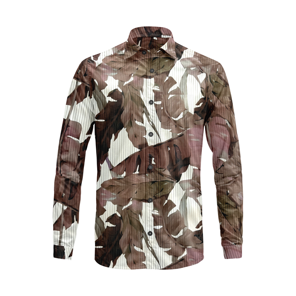Men’s Long Sleeve Button Down Shirt – Tropical Leaf Print Cotton Shirt, Casual Summer Dress Shirt