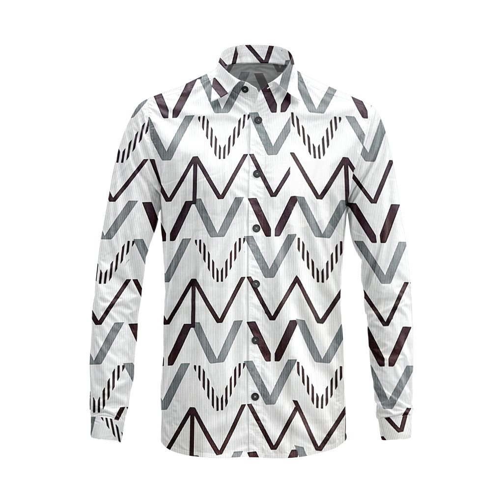 Geometric Printed Casual Button Down Shirt – Long Sleeve Cotton Summer Beachwear with Pocket