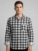 Slim-Fit Black & White Plaid Brushed Cotton Shirt