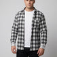Slim-Fit Black & White Plaid Brushed Cotton Shirt