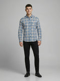 Men's Classic Blue and Grey Plaid Button-Down Shirt