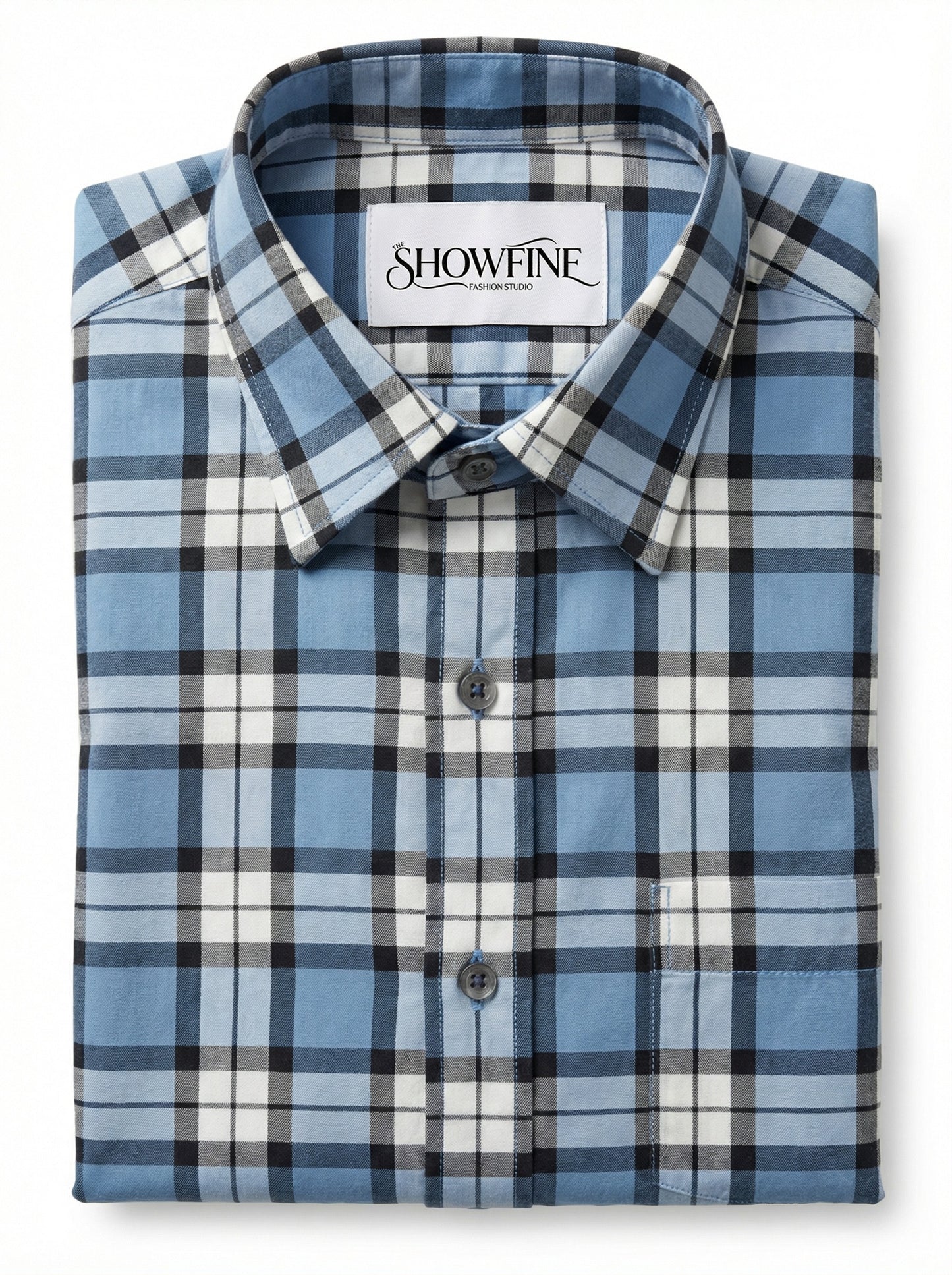 Men's Classic Blue and Grey Plaid Button-Down Shirt