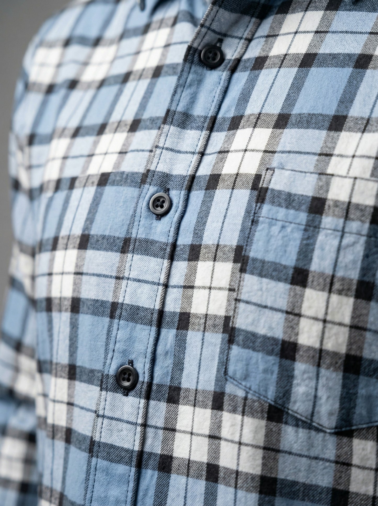Men's Classic Blue and Grey Plaid Button-Down Shirt