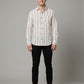 Men's Relaxed Fit Striped Linen Blend Shirt in Sand White