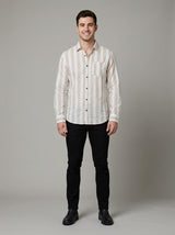 Men's Relaxed Fit Striped Linen Blend Shirt in Sand White