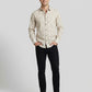 Men's Slim-Fit Linen-Blend Botanical Floral Shirt in Sand