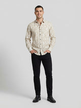 Men's Slim-Fit Linen-Blend Botanical Floral Shirt in Sand