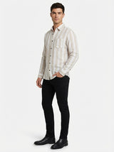 Men's Relaxed Fit Striped Linen Blend Shirt in Sand White