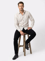 Men's Relaxed Fit Striped Linen Blend Shirt in Sand White