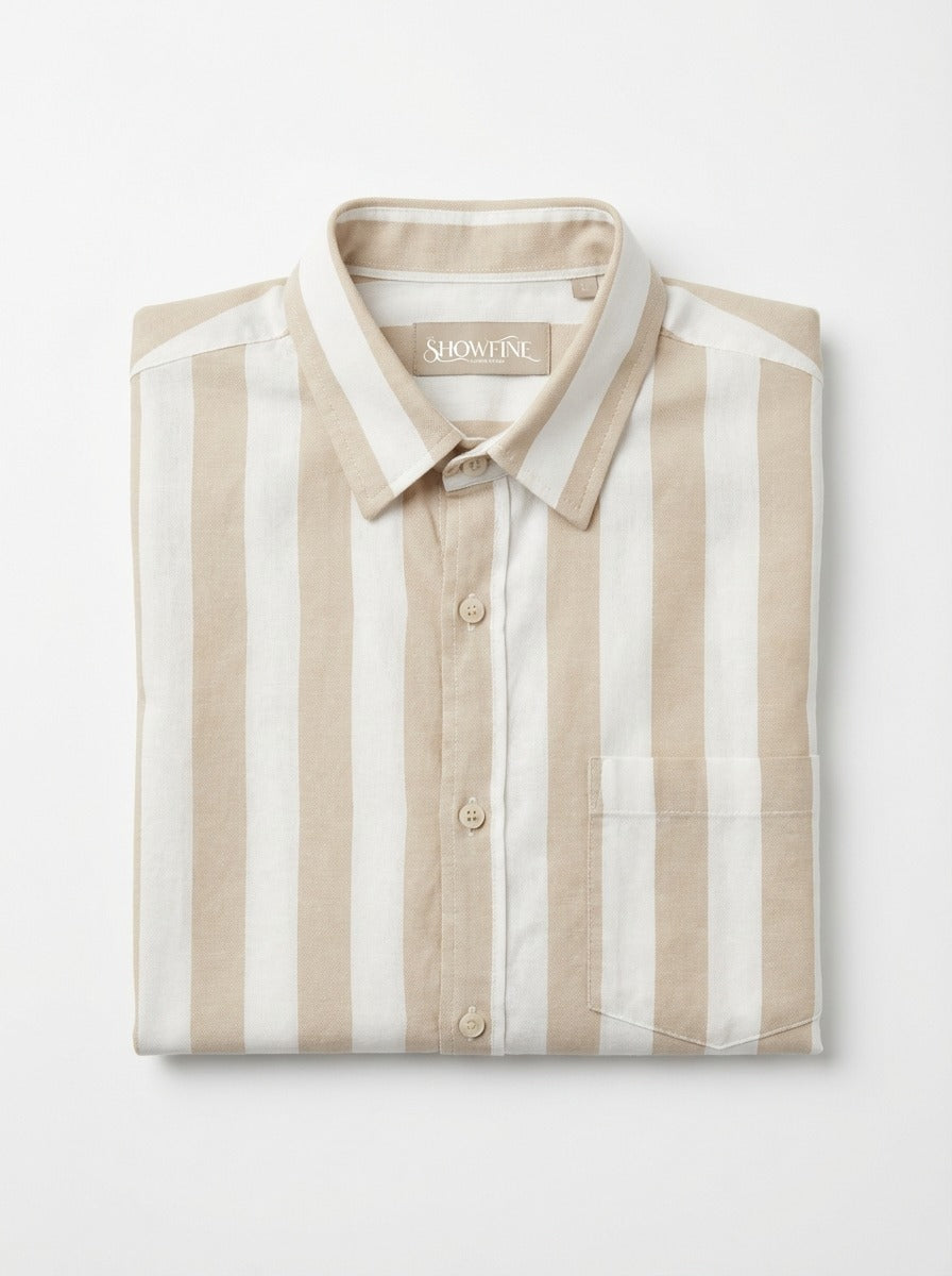 Men's Relaxed Fit Striped Linen Blend Shirt in Sand White