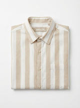 Men's Relaxed Fit Striped Linen Blend Shirt in Sand White