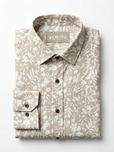 Men's Slim-Fit Linen-Blend Botanical Floral Shirt in Sand