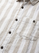 Men's Relaxed Fit Striped Linen Blend Shirt in Sand White