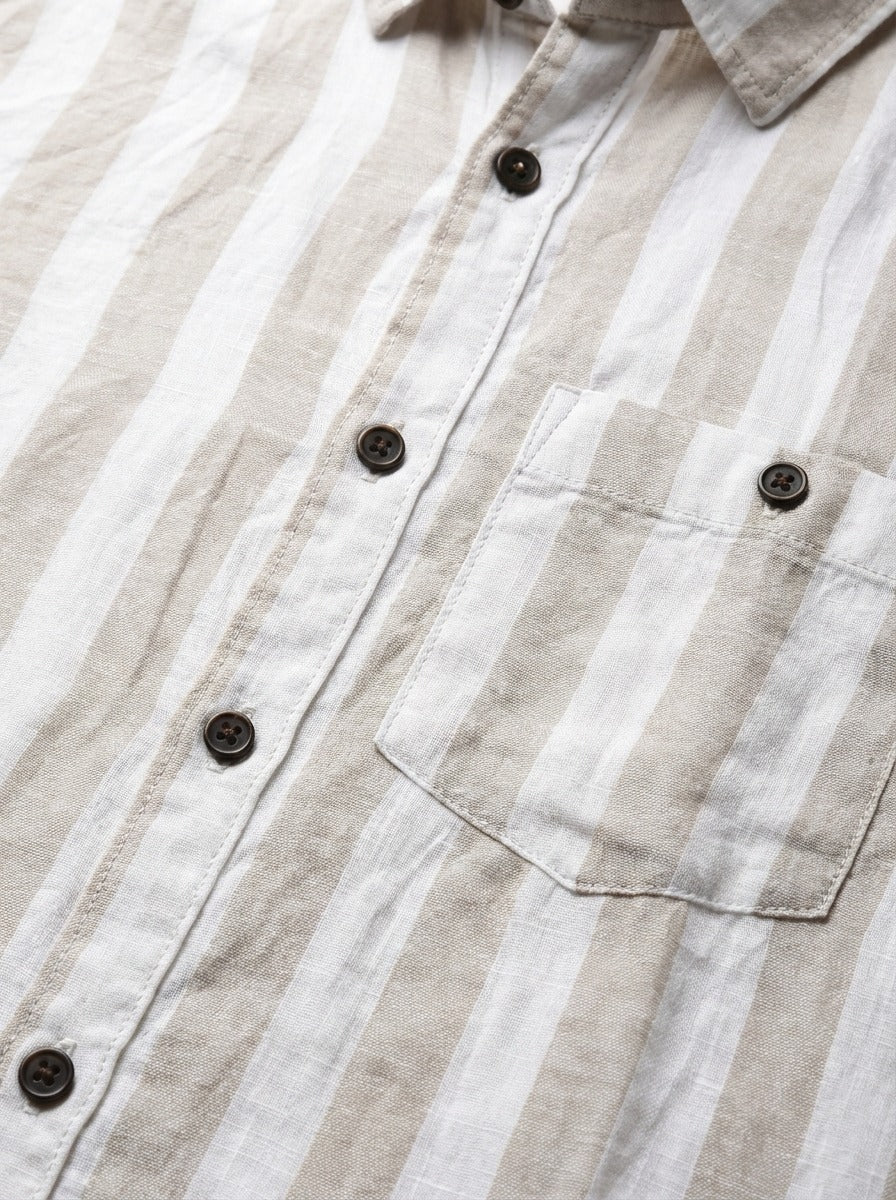 Men's Relaxed Fit Striped Linen Blend Shirt in Sand White