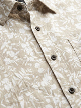 Men's Slim-Fit Linen-Blend Botanical Floral Shirt in Sand