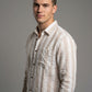 Men's Relaxed Fit Striped Linen Blend Shirt in Sand White