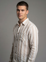 Men's Relaxed Fit Striped Linen Blend Shirt in Sand White