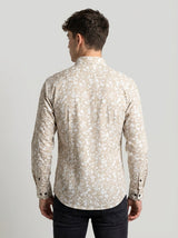Men's Slim-Fit Linen-Blend Botanical Floral Shirt in Sand