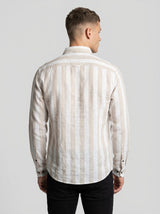 Men's Relaxed Fit Striped Linen Blend Shirt in Sand White