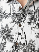 Monochrome Palm Print Viscose Resort Shirt - Long Sleeve Slim Fit