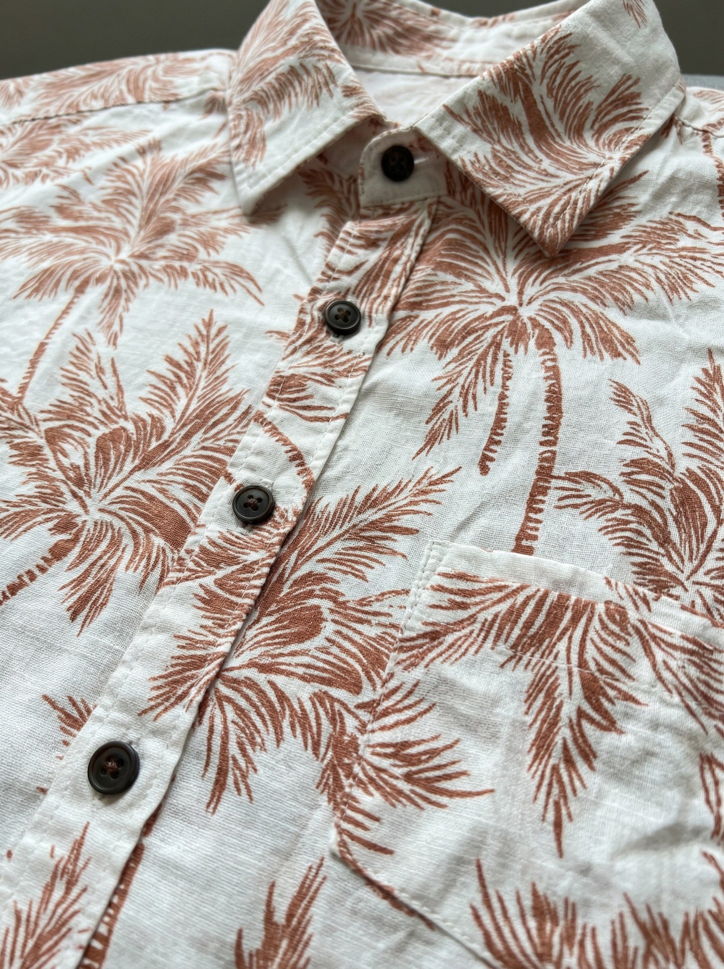 Men's Slim Fit Terracotta Palm Print Linen Blend Shirt