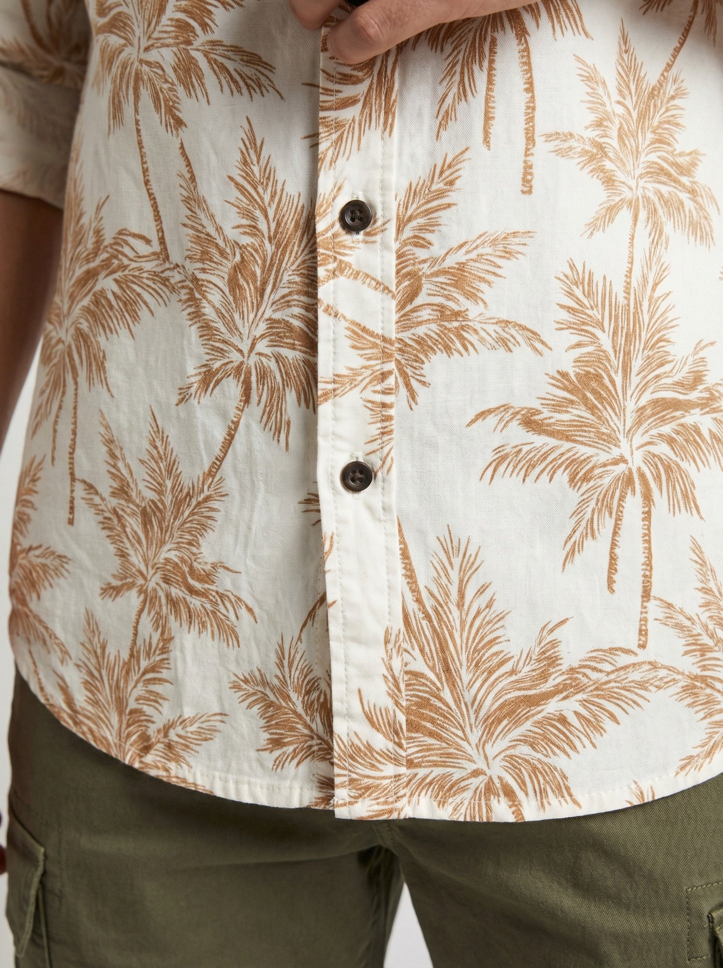 Men's Premium Linen-Blend Palm Print Long Sleeve Shirt