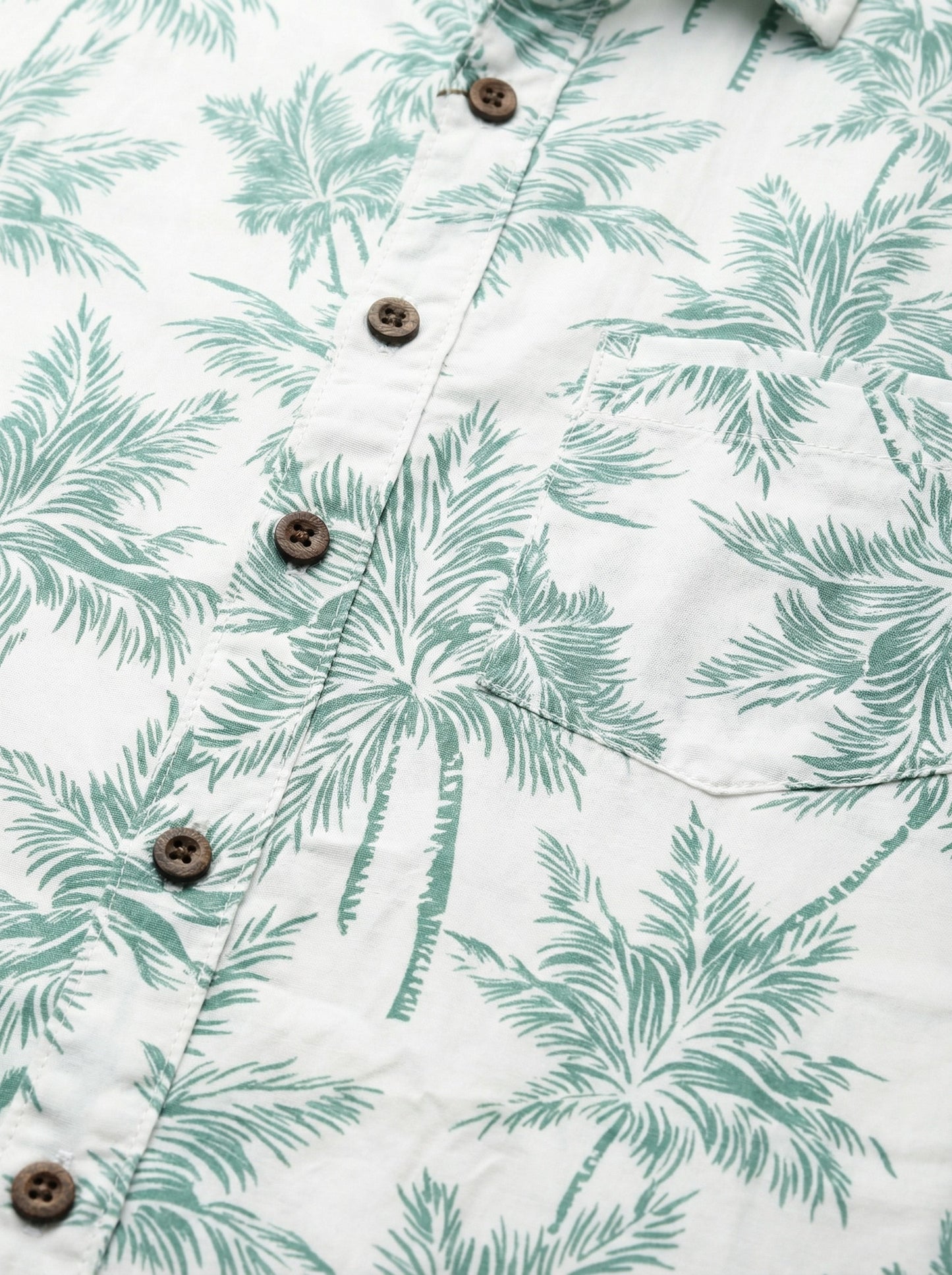 Premium Cotton Slim-Fit Palm Print Resort Shirt - Green/White