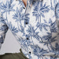 Men's Slim Fit Navy Palm Tree Print White Resort Shirt
