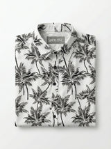 Monochrome Palm Print Viscose Resort Shirt - Long Sleeve Slim Fit